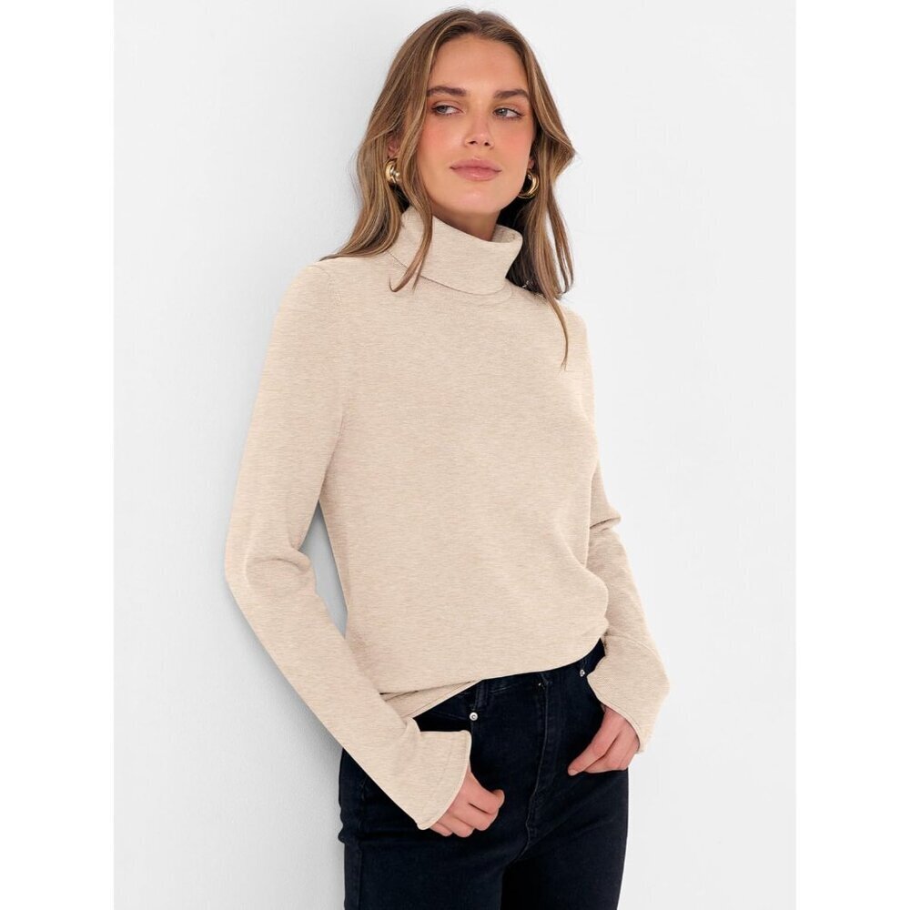 Womens Turtleneck Sweater Knit Long Sleeve Casual Light Lightweight Pullover - Picture 4 of 6